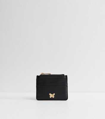Black Grained Faux Leather Butterfly Cardholder