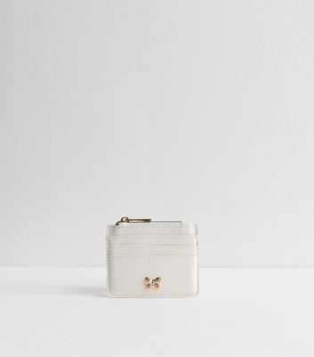 Cream Grained Faux Leather Butterfly Cardholder