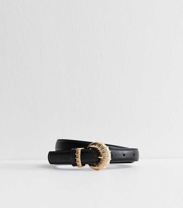 Black Faux Leather Croissant Buckle Belt