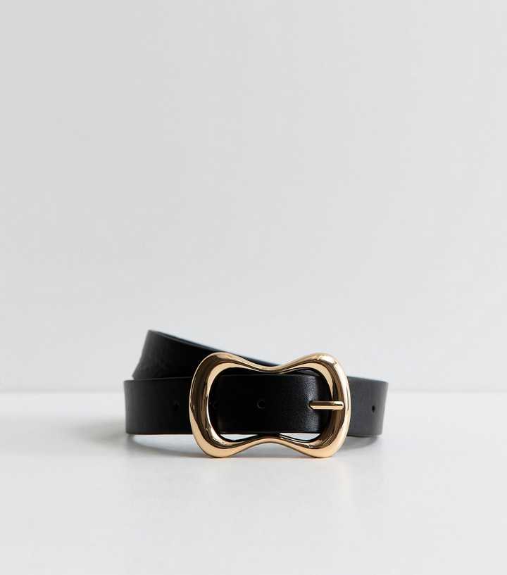 Black Faux Leather Irregular Buckle Belt
