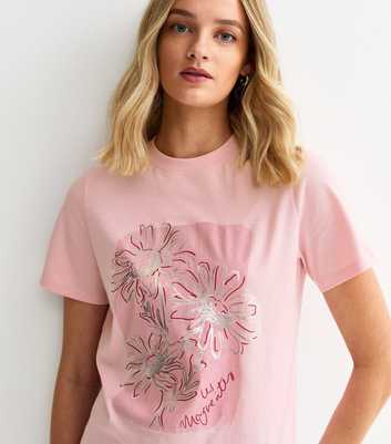 Light Pink Foiled Flower Print T-Shirt