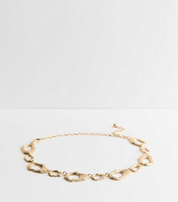 Gold Tone Irregular Oval Ring Chain Belt