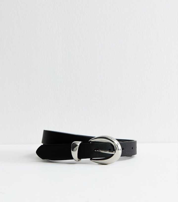 Black Faux Leather Oval Buckle Belt