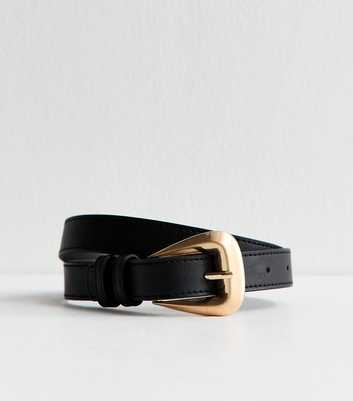 Black Faux Leather Large Buckle Belt