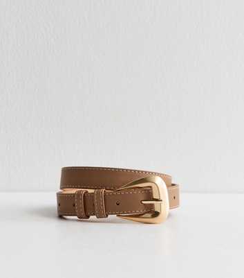 Light Brown Faux Leather Large Buckle Belt