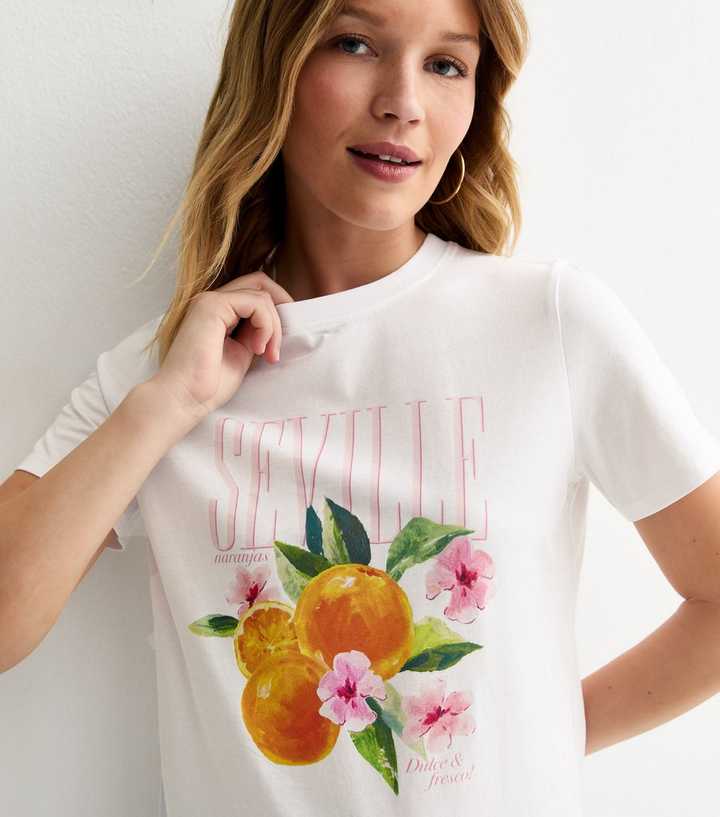 White Orange Print T-Shirt