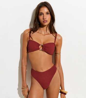Rust Crinkle O-Ring Bandeau Bikini Top
