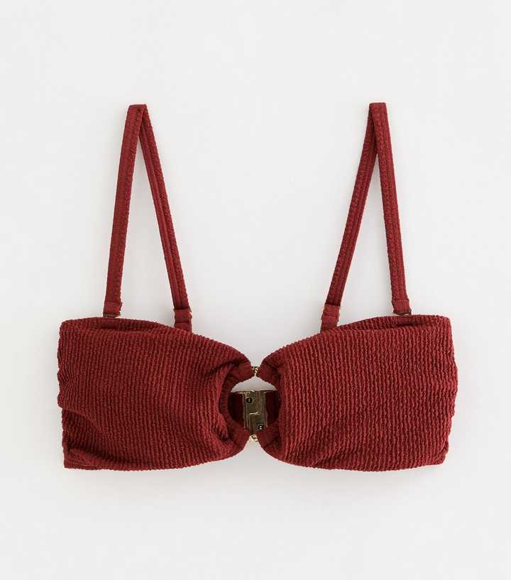 Rust Crinkle O-Ring Bandeau Bikini Top