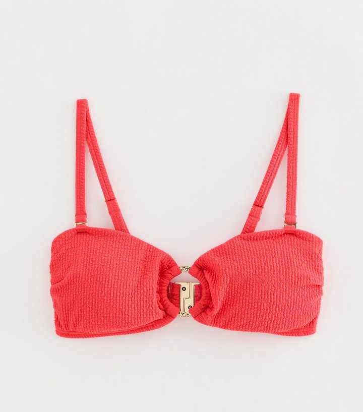 Coral Crinkle O-Ring Bandeau Bikini Top