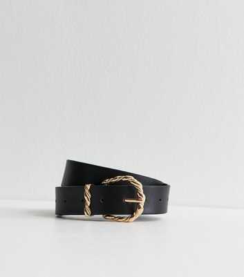 Black Faux Leather Twisted Buckle Belt
