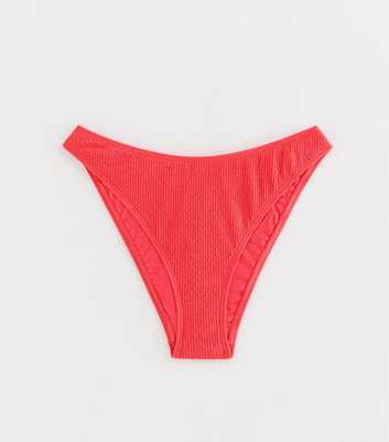 Coral Crinkle High Leg Hipster Bikini Bottoms