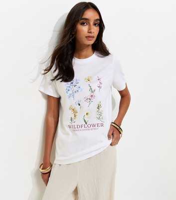 White Cotton Wildflower Print T-Shirt