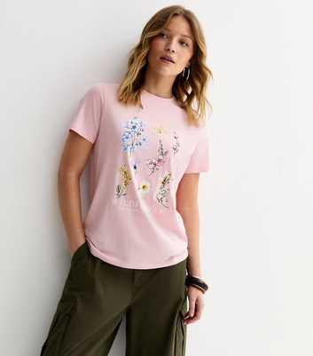 Light Pink Cotton Wildflower Print T-Shirt