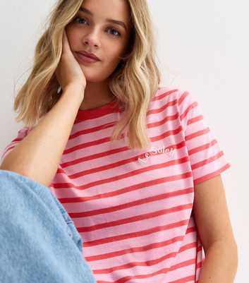 Pink Striped Le Soleil Embroidered T-Shirt