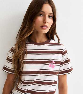 Brown Striped Cherry Regular T-Shirt