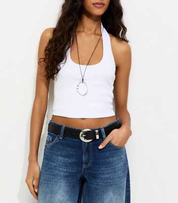 Black Faux Leather Crescent Buckle Belt