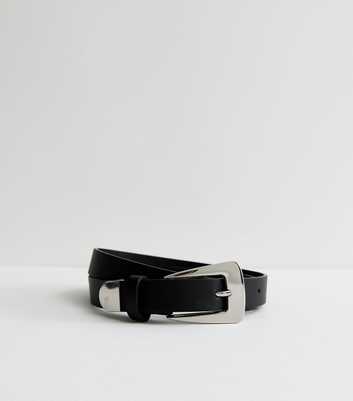 Black Faux Leather Square Buckle Belt