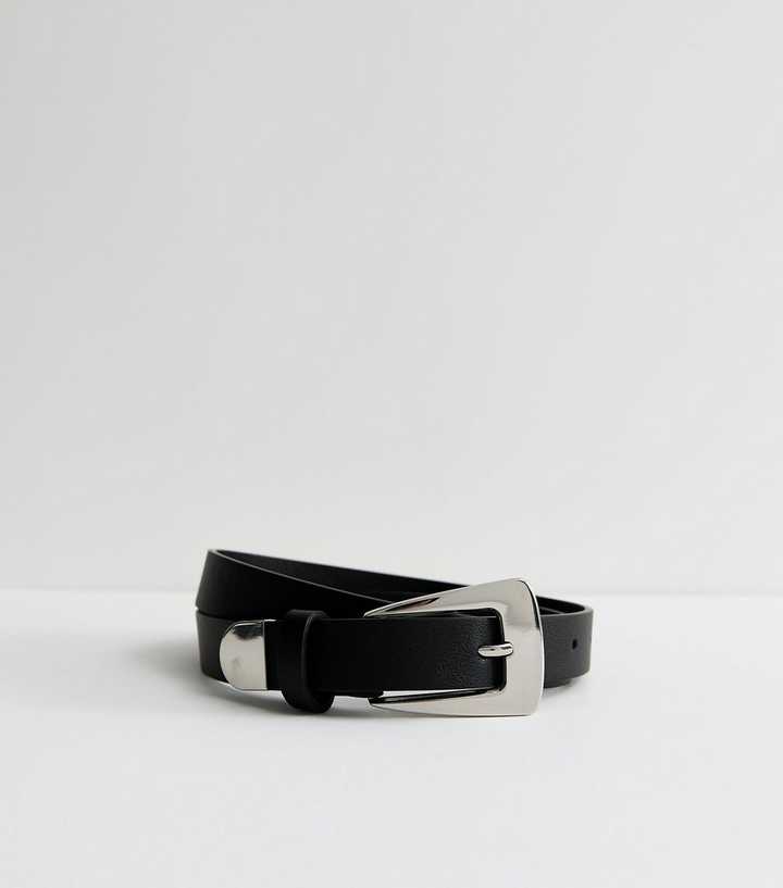 Black Faux Leather Square Buckle Belt