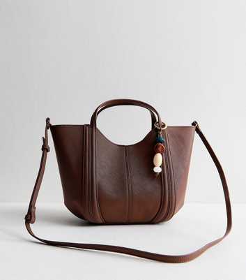 Dark Brown Faux Leather Scoop Top Mini Tote Bag