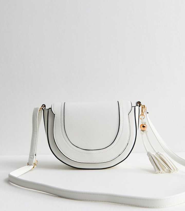 White Faux Leather Saddle Crossbody Bag
