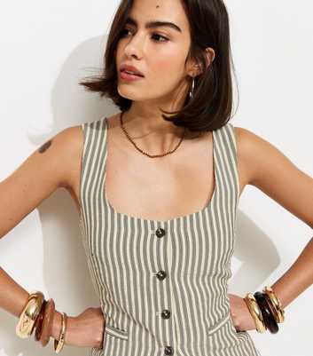 Cream Striped Button Front Waistcoat