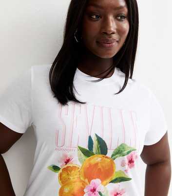 Curves White Seville Orange Print Relaxed T-Shirt