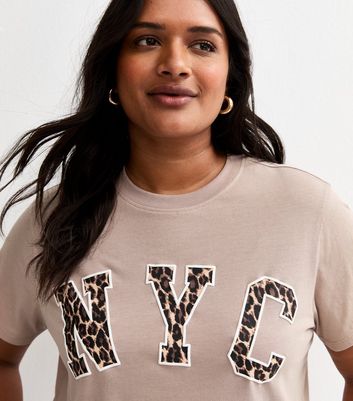Curves Mink NYC Leopard Print Logo T-Shirt | New Look