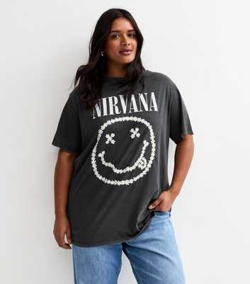 Curves Dark Grey Nirvana Daisy Oversized T-Shirt