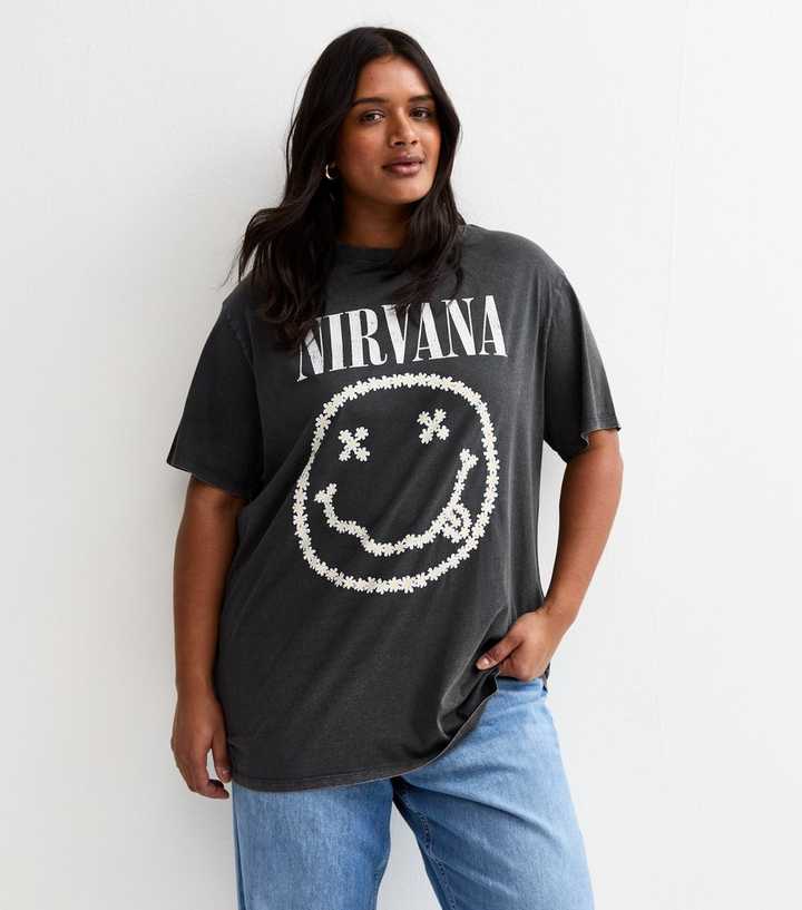 Curves Dark Grey Nirvana Daisy Oversized T-Shirt