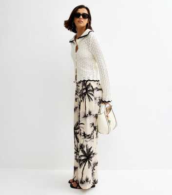 White Wide Leg Printed Pleat Trousers