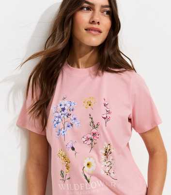 Petite Light Pink Cotton Wildflower Print T-Shirt