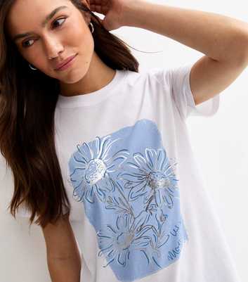 Petite White Foil Flower Relaxed Top