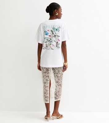 White Butterfly Print Oversized Tee