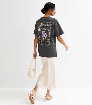Dark Grey Cotton Botaniste Print Oversized T-Shirt
