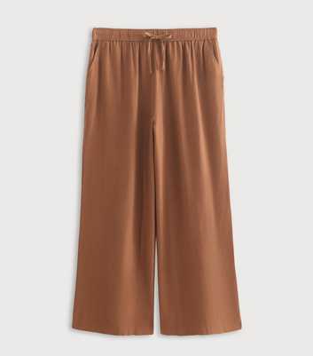 Curves Tan Linen Blend Wide Leg Trouser