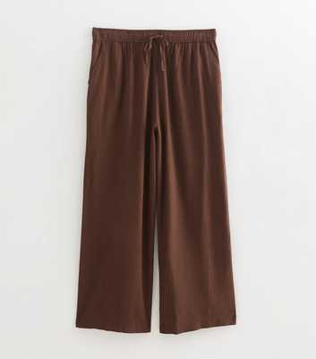 Curves Dark Brown Linen Blend Wide Leg Trousers
