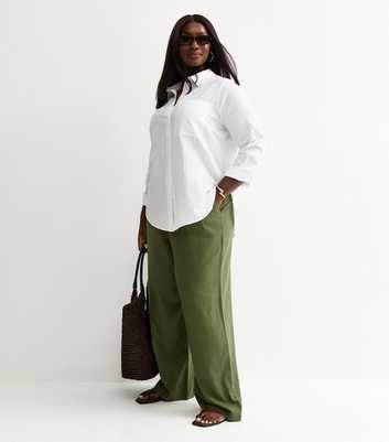Curves Green Linen Blend Wide Leg Trouser