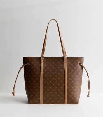 Dark Brown Faux Leather Monogram Tote Bag