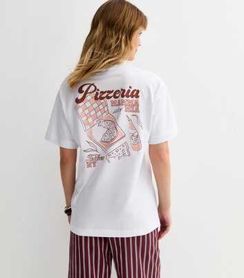 White Pizza Print Oversized T-Shirt
