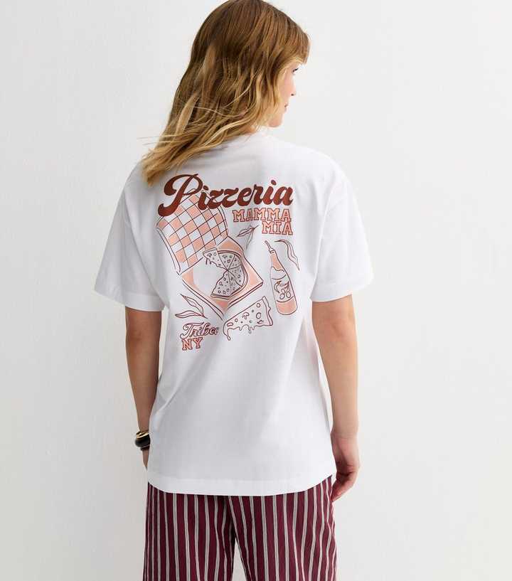 White Pizza Print Oversized T-Shirt