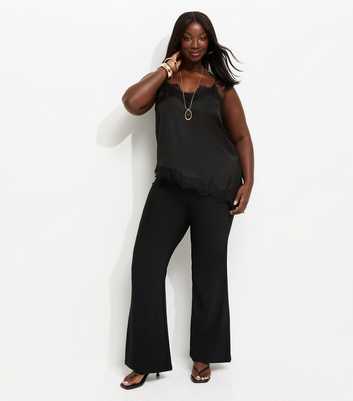 Curves Black Ottoman Rib Flare Trousers