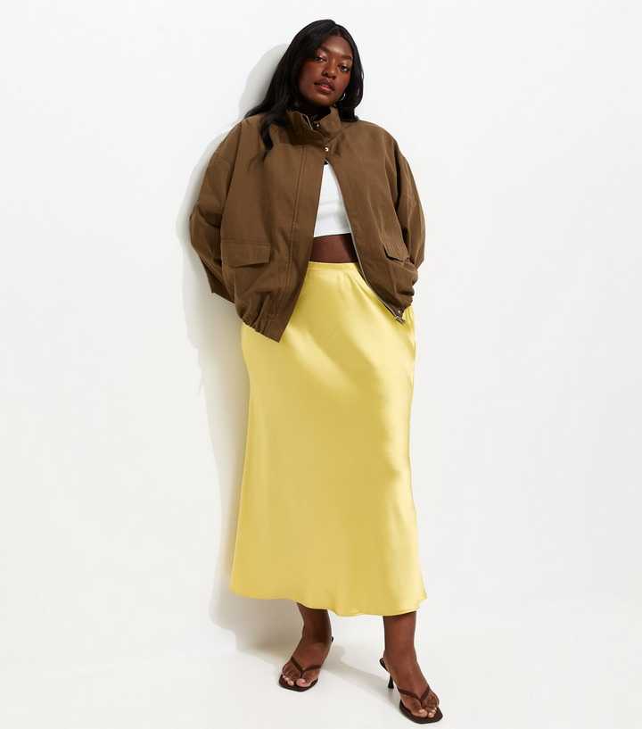 Curves Light Green Satin Bias Cut Midi Skirt