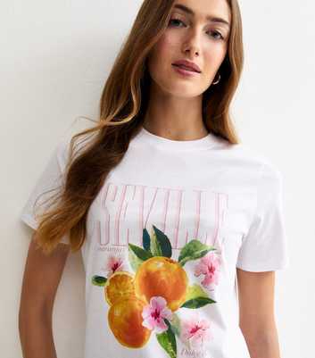 Tall White Cotton Orange Print T-Shirt
