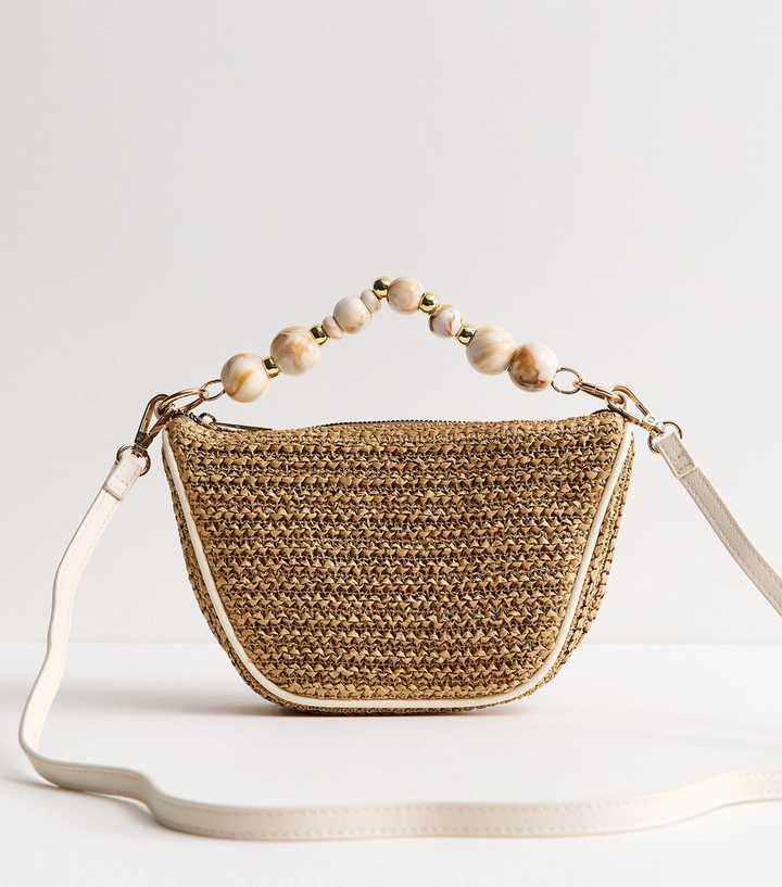 Stone Woven Slouchy Beaded Top Handle Bag