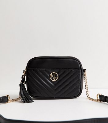 Black Faux Leather Quilted Front Pocket Crossbody Bag | New Look