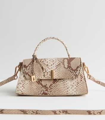 Grey Snake Effect Faux Leather Top Handle Bag
