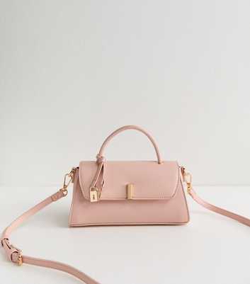 Light Pink Faux Leather Top Handle Flap Bag