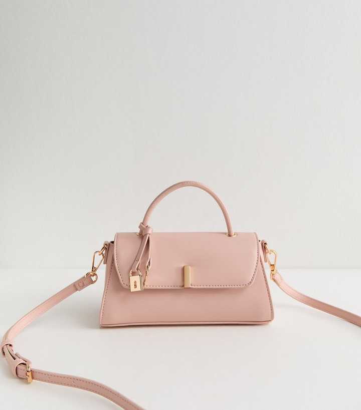 Light Pink Faux Leather Top Handle Flap Bag