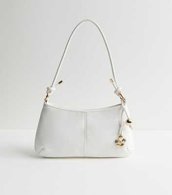 White Faux Leather Flower Charm Shoulder Bag
