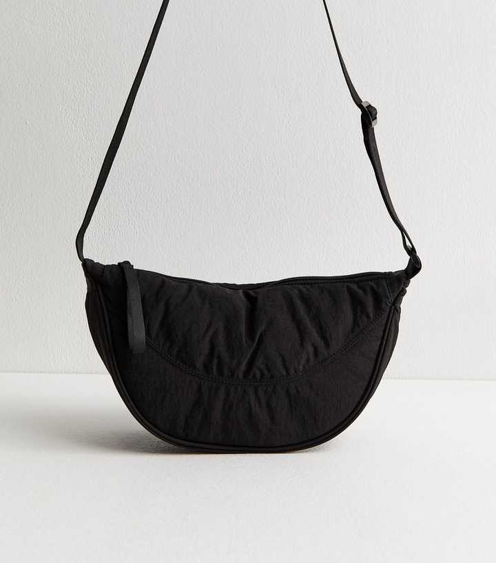Black Plain Curved Crossbody Bag